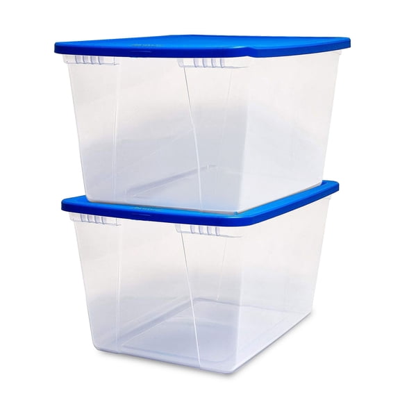 Homz Snaplock 56Qt Stackable Plastic Storage Container & Lid, Blue (2 Pack)