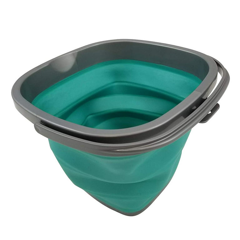 Homz Store N Stow 10 Liter Square Collapsible Bucket with Handle, Grey and Teal Base, Size: 10 Large