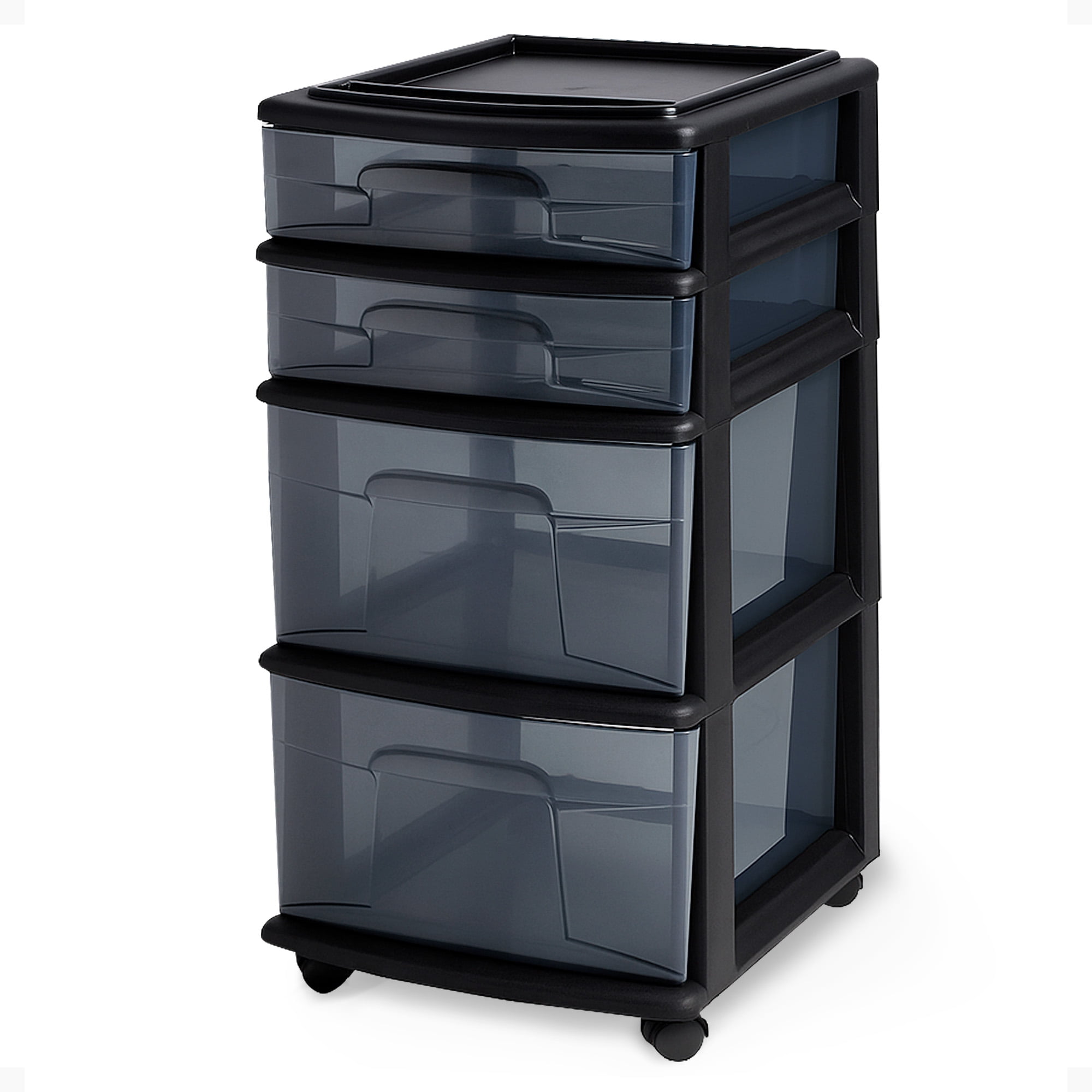Homz Solid Plastic 4-Drawer Storage Cart, Wheeled Organizer