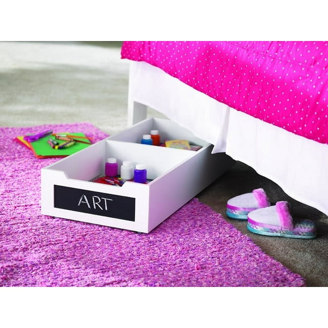 Homz White Underbed Wood Storage with Casters; Chalkboard Label Front
