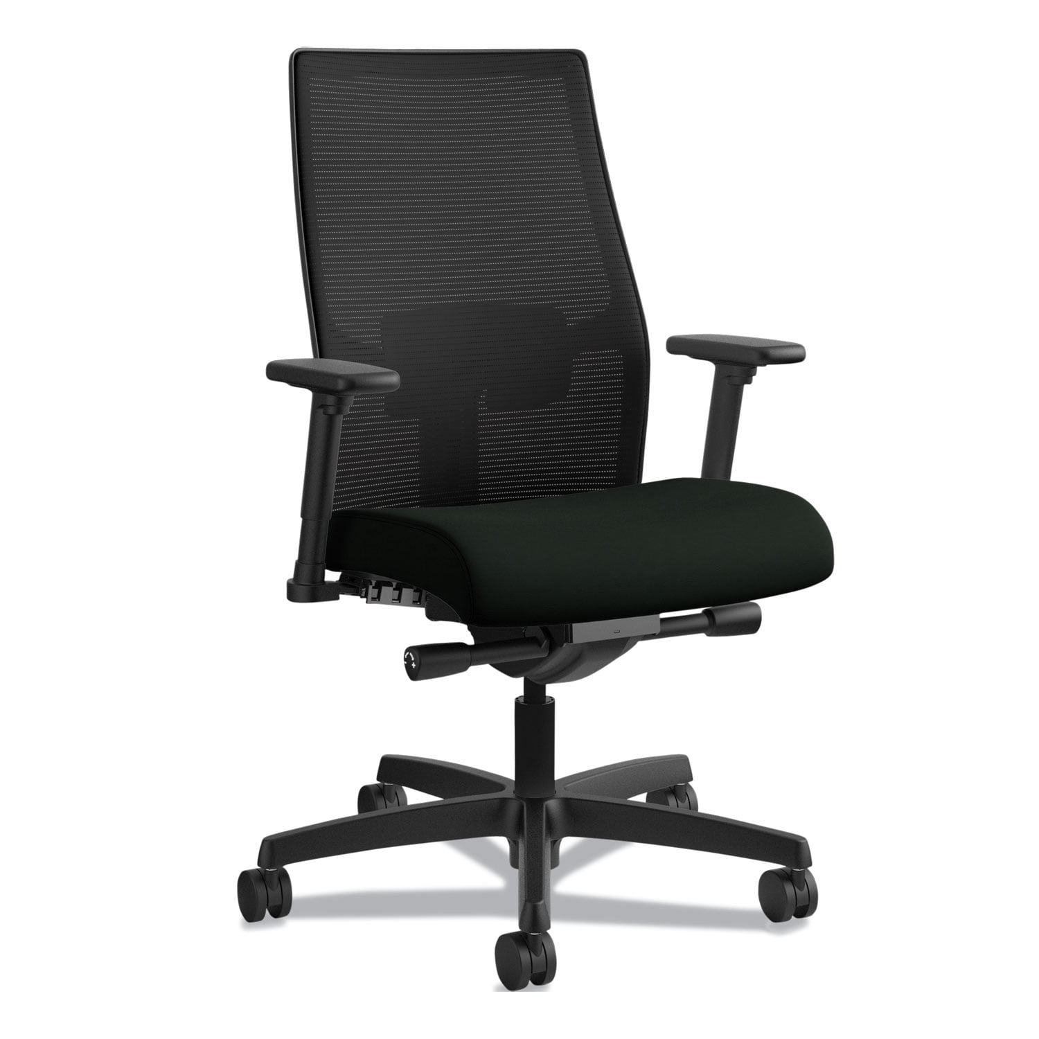 Hon Company Ignition 2.0 4-way Stretch Mid-back Mesh Task Chair, Supports Up To 300 Lbs, Black Seat/back, Black Base