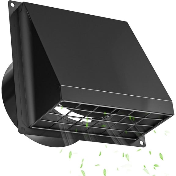 Hon&Guan 6" Dryer Vent Cover for Outside - Magnetic Closure, Removable Mesh Screen, Weatherproof & Rust-Proof Iron Vent Hood with Noise-Reducing Rubber Flap (Black)