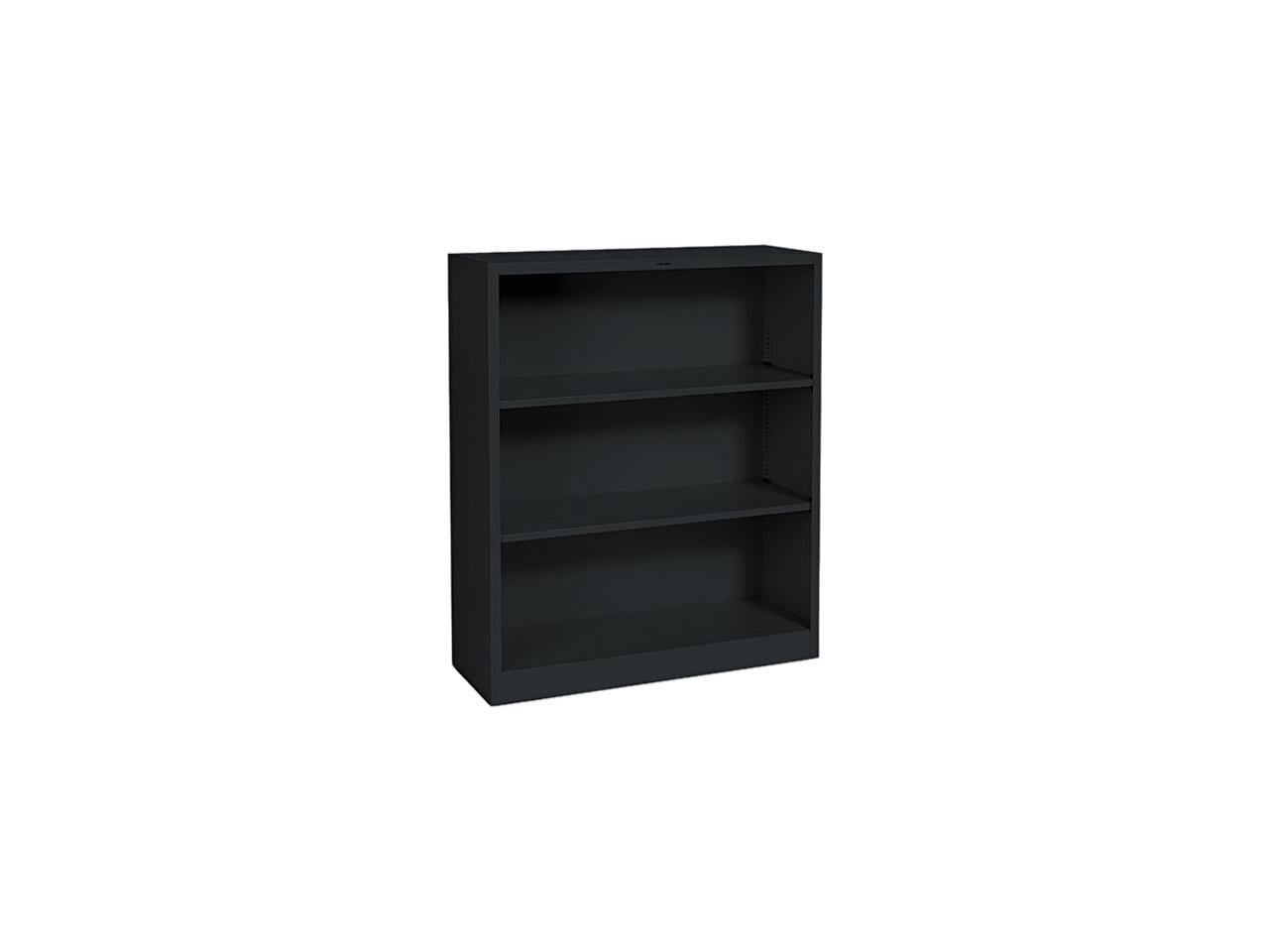 Adjustable 3-Shelf Black Steel Bookcase - 34.5" W