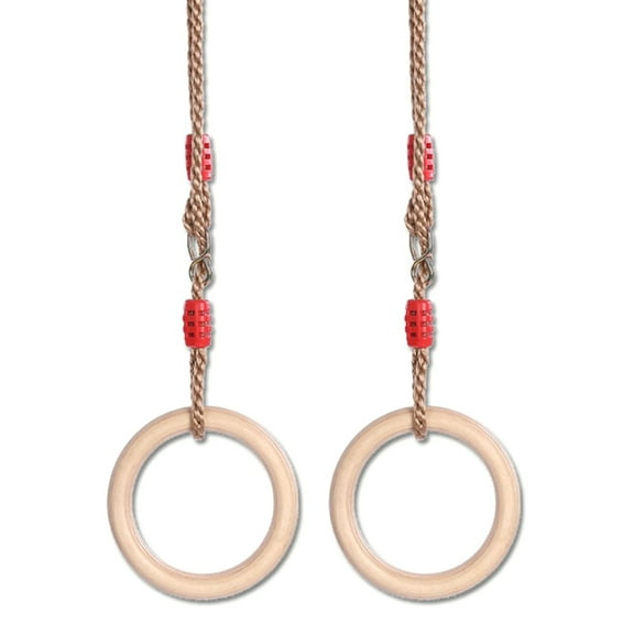 HonYunda 2pcs Wooden Children Swing Rings with Rope Playground Flying Gym Climbing Pull Up Ring Sports Outdoor Indoor
