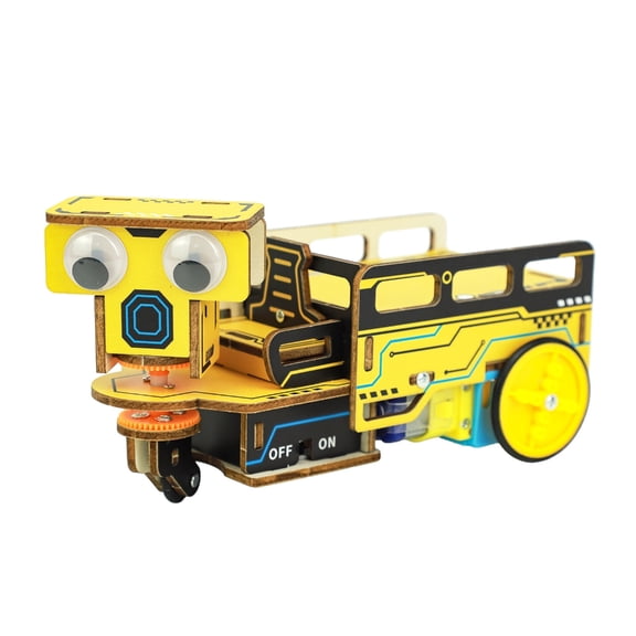 HonYunda DIY Line Follower Car Project Wooden Science Experiment Model with Easy Power Control and Cargo Bed for Home STEM Activities Classroom Demonstrations