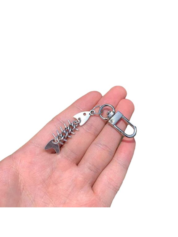 Simple Metal Fishbone Keychains Pendant Keyring Backpack Bag Charm Jewelry