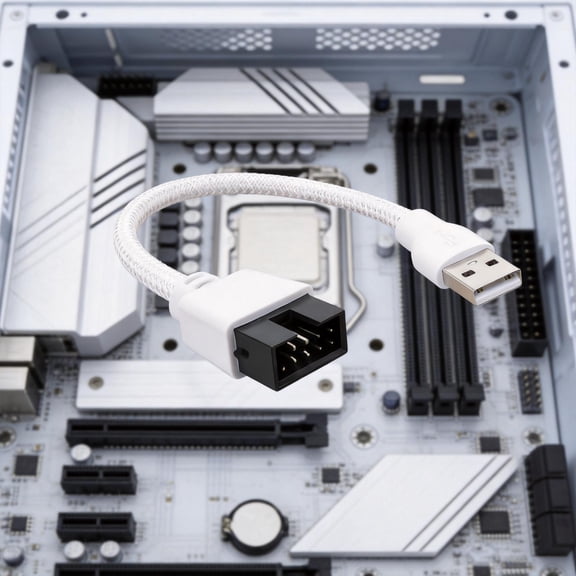 HonYunda USB A Male to 9 Pin Internal Header Cable, 20cm White Sleeve Wire for PC Case USB Connection, Desktop Header Routing, and Internal Device Wiring