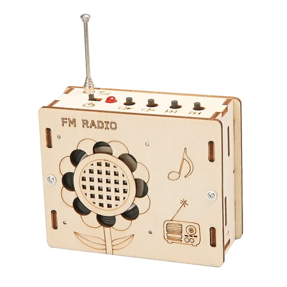 HonYunda Wooden DIY FM Radio Kits Assembly Learning Project with Antennae, Buttons and Speaker for Classroom Practice, Family Activities and Desk Display