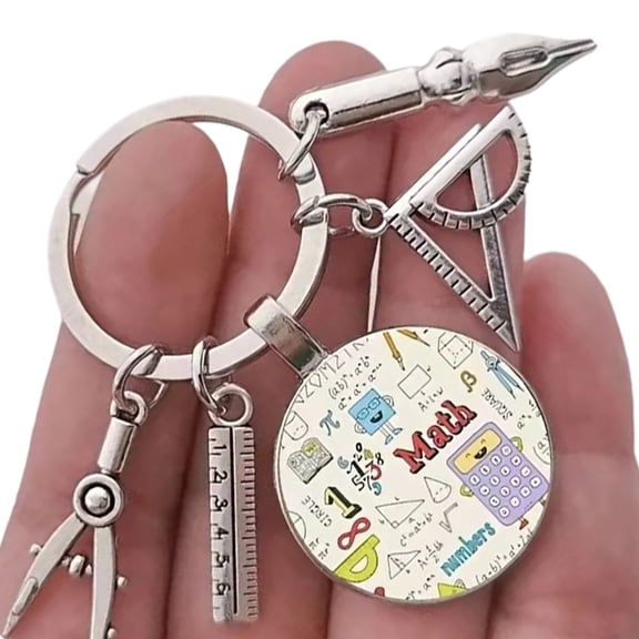 HonYunda Zinc Alloy Retro Math Formulas Geometry Science Round Glass Keychain Accessory Inspirational Gift for Women Men