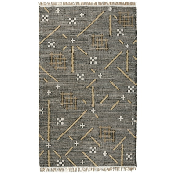 Hona 8 x 10 Large Handwoven Area Rug, Multicolor Geometric Designs, Black