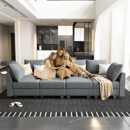 Honbay Modern L-Shape Sectional Sofa Sleeper Bed with Storage, Polyester, Gray