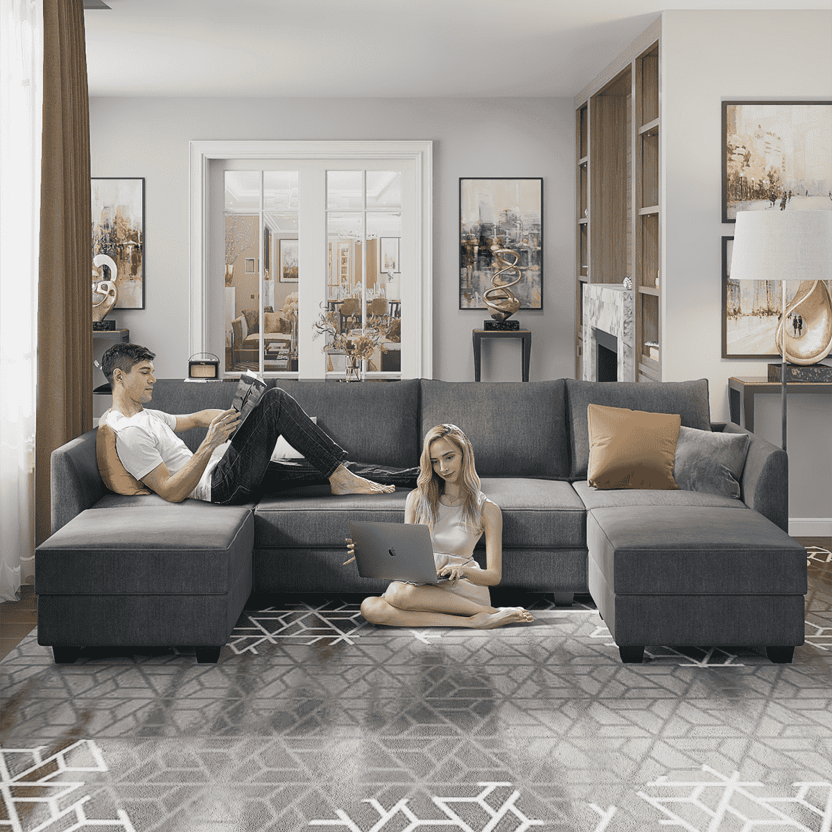 HONBAY Modular Sectional Sofa wth Storage U Shaped Couch with