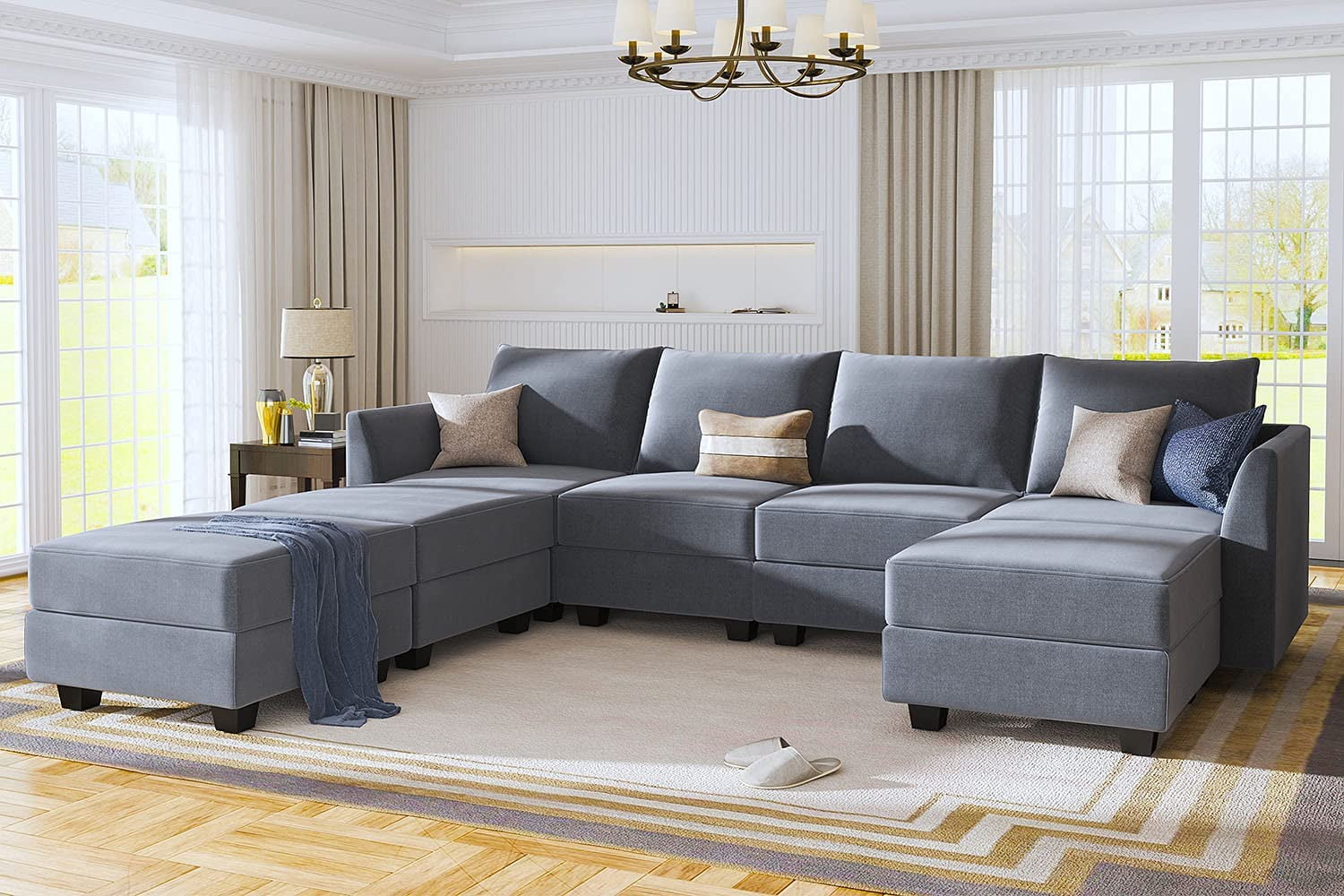 Buy Honbay Bluish Grey Wood Sectional Sofas at Ubuy Nigeria