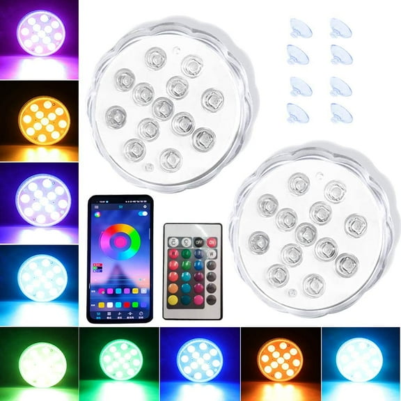 Honche LED Submersible Lights Waterproof Remote APP Pond Pool Lights Color Changing Underwater Halloween Decoration(2 Packs)