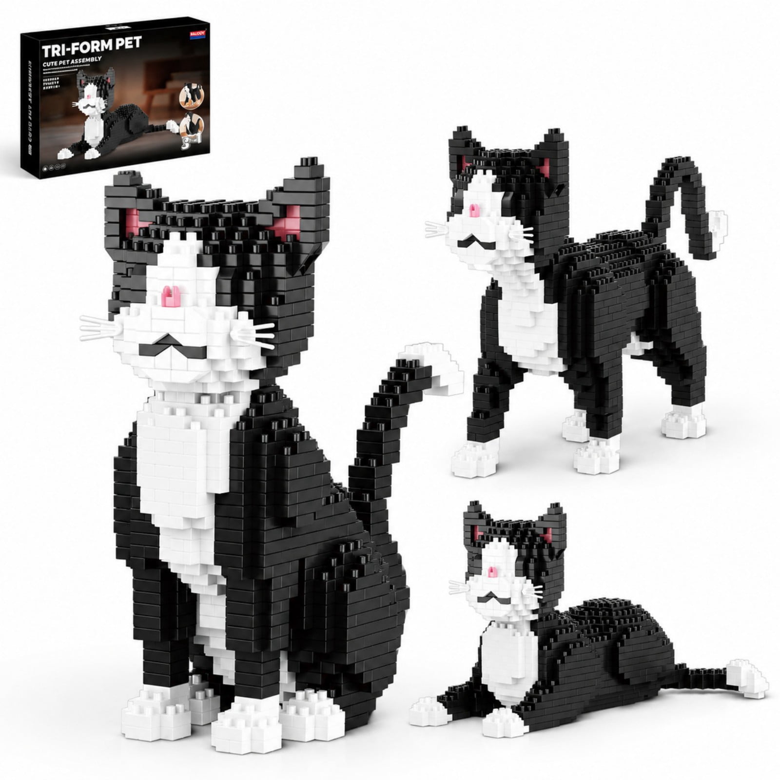 Honchoes 3 In 1 Cow Cat Building Sets Compatible With Lego Tuxedo Cat Animal Modle Desk Decor Building Blocks For Adults Teens 767 Pcs
