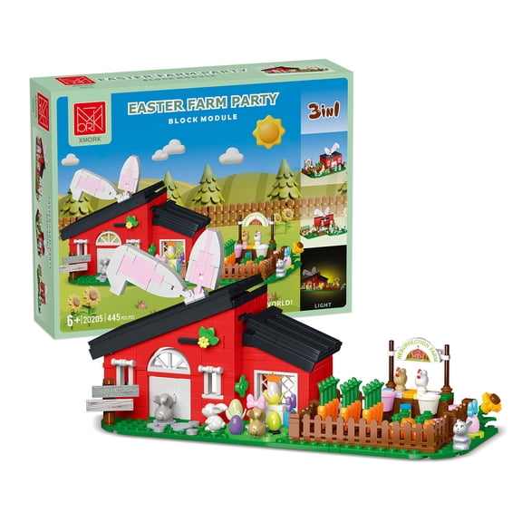 Honchoes 3-in-1 Easter Bunny Farm Party Building Set Compatible with Lego Gift for Boys Girls 445PCS