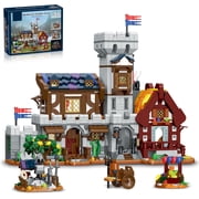 Honchoes 3-in-1 Medieval Castle Town House Building Set with LED Compatible with Lego House Architecture Model Decor Gift for Boys 1760 PCS