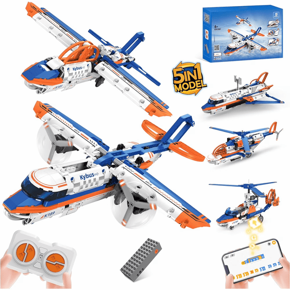 Honchoes 5-in-1 Airplane Building Set Remote & App Control Compatible with Lego STEM Toy for Teens Boys 325 Pcs