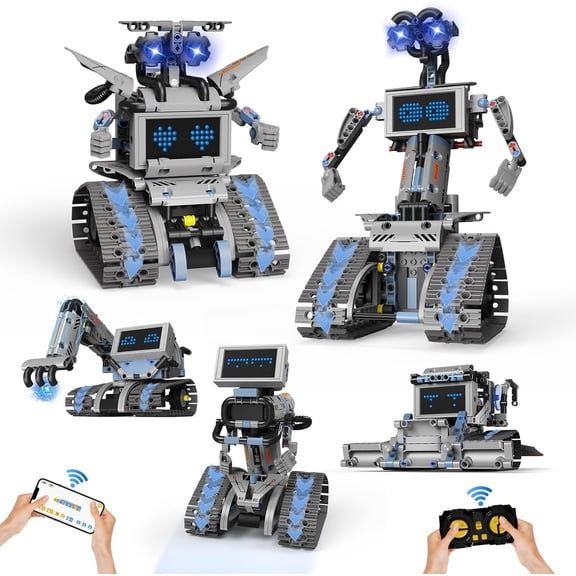 Honchoes 5-in-1 Robot Building Set Remote & App Control Compatible with Lego STEM Toy for Teens Boys 352 Pcs