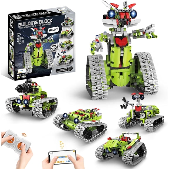 Honchoes 5-in-1 Robot Building Set Remote & App Control Compatible with Lego STEM Toy for Teens Boys 705 Pcs