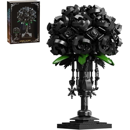 Honchoes Black Roses Flower Bouquet Building Set Compatible with Lego Artificial Flowers Home Decor Gift for Adults Women Valentine's Day 1069 Pcs