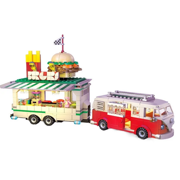 Honchoes Burger Truck Building Blocks Set Compatible with Lego Camper with Lights for Boys Girls 883PCS