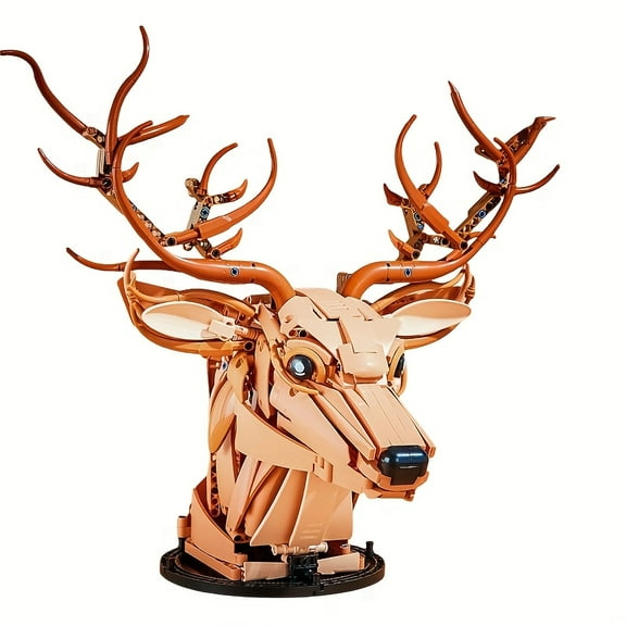 Honchoes Deer Head Sculpture Building Set Compatible with Lego Animal Wall-Mounted Home Decor for Christmas 1070 Pcs