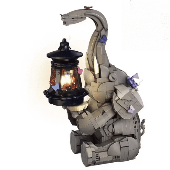 Honchoes Elephant Figurines With Solar Lamp Building Sets Compatible With Lego Animal Modle Patience Building Toys For Adults Teens 1106 Pcs