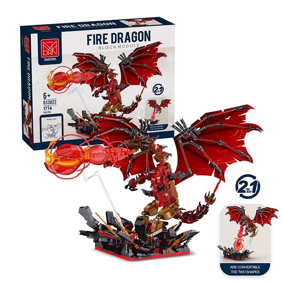 Honchoes Fire Dragon Building Set with Light Compatible with Lego Dragon Model for Adults Teens 1774 PCS