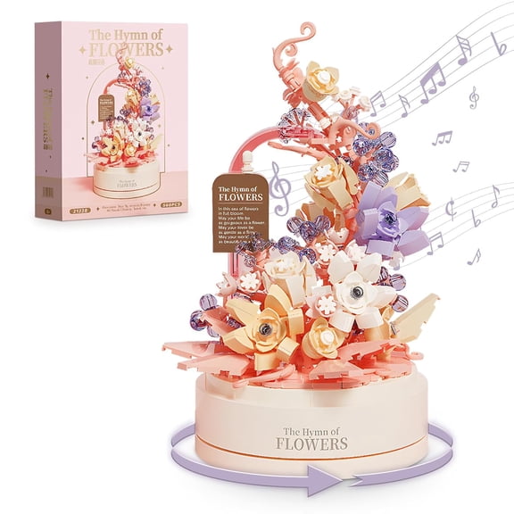 Honchoes Flowers Building Set Music Box with LED for Adults Not Compatible with Lego