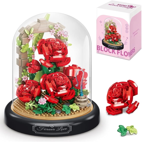Honchoes Rose Flowers Building Set with Cover Mini Not Compatible with Lego Gifts for Adults Boys Girls 574Pcs