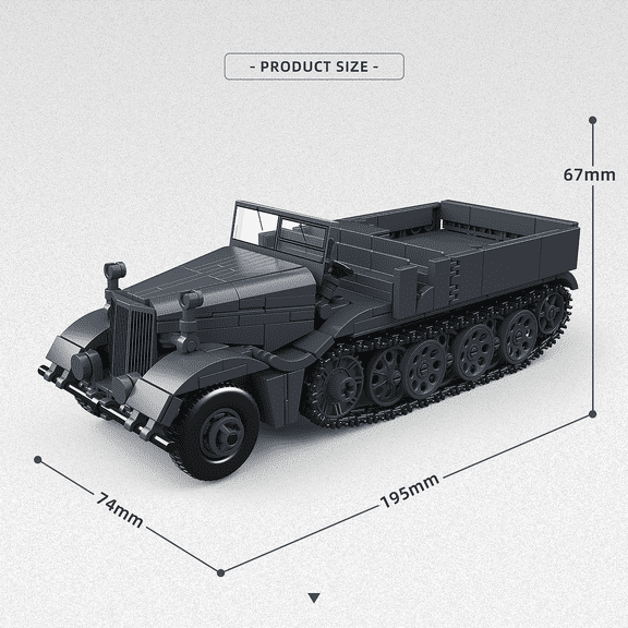 Honchoes German Military Sd.Kfz.9 Famo Vehicle Model Building Set Compatible with Lego WW2 Army Model for Adults Boys 525 Pcs