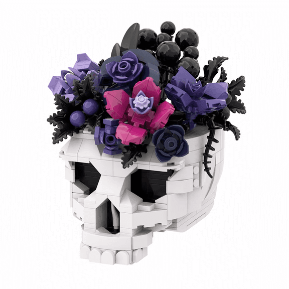 Honchoes Gothic Skull Head Flowers Building Set Compatible with Lego Flower Decor for Adults 516 Pcs