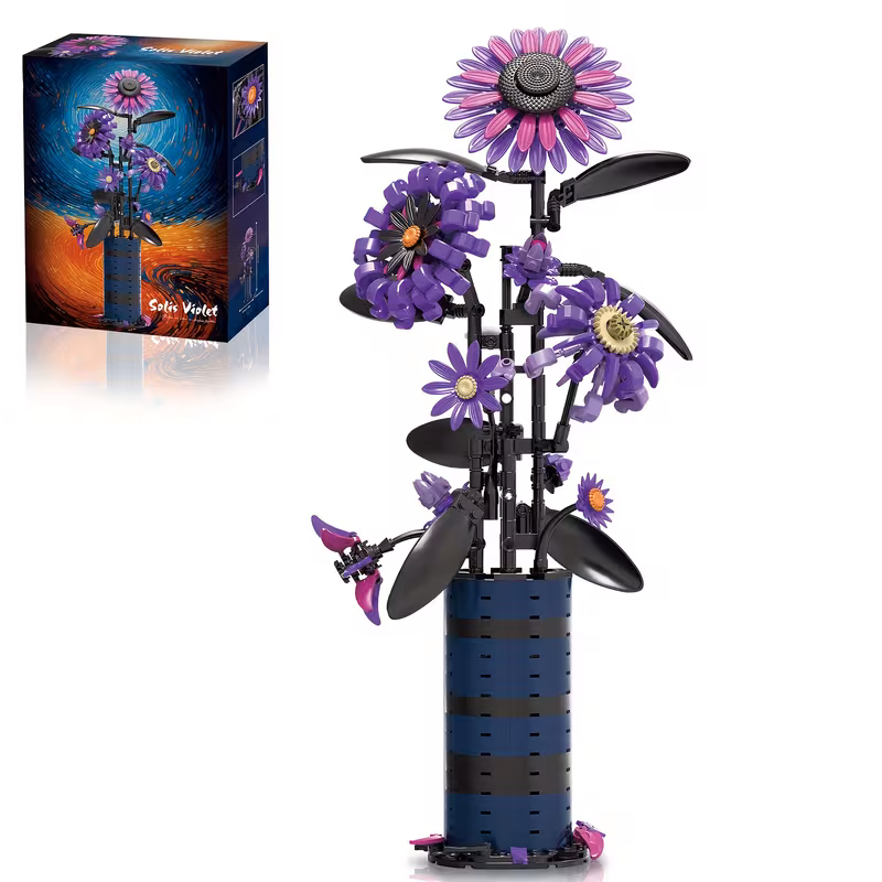 Honchoes Gothic Sunflower Bouquet Building Set with Vase Compatible with Lego Botanicals Artificial Flowers Birthdays Gifts for Adults Women 559 Pcs