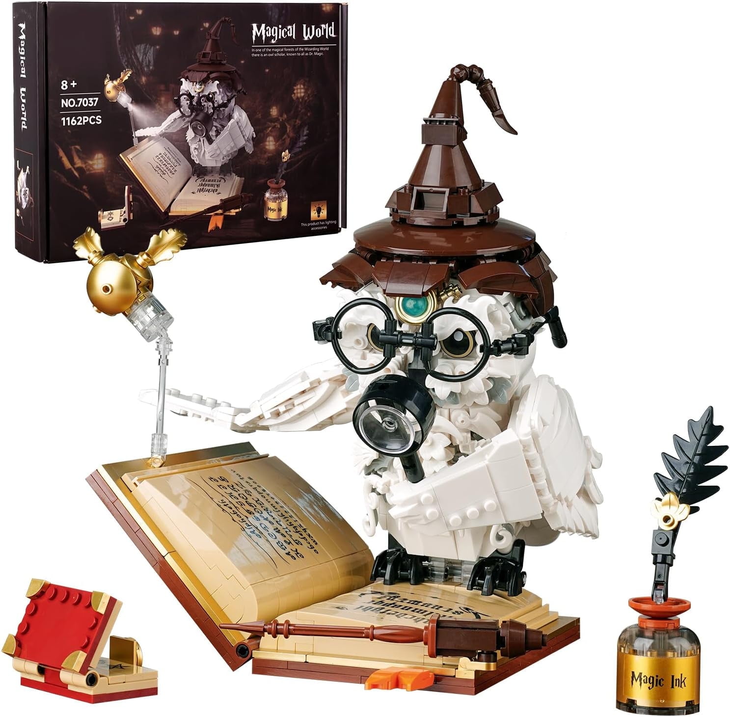 Honchoes Owl Building Set Bird Animal with LED for Adults Compatible with Lego 1162 Pcs