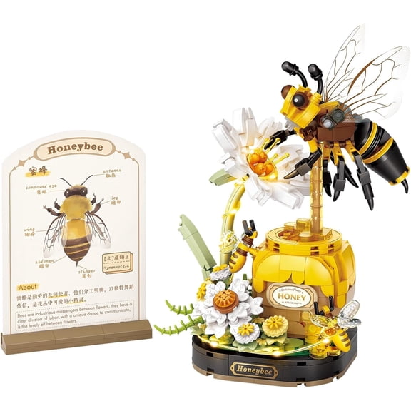 Honchoes Insect Flower Building Set with Science Card LED Not Compatible with Lego Bee Home Decor 526 Pcs