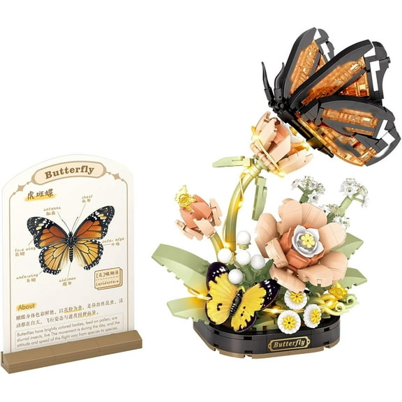 Honchoes Insect Flower Building Set with Butterfly Science Card LED Not Compatible with Lego Botanical Gift for Boys Girls 575 Pcs