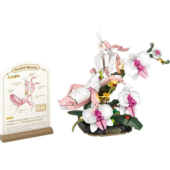 Honchoes Insect Flower Building Set with Orchid Mantis Science Card LED Not Compatible with Lego Botanicals Decor 478 Pcs