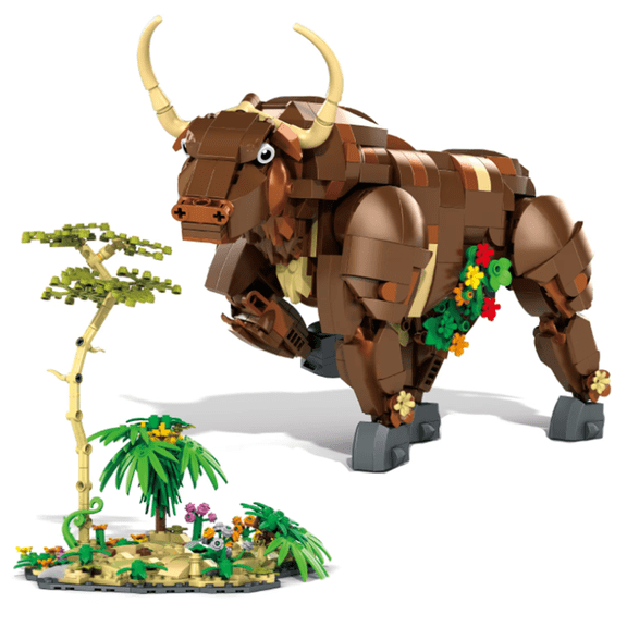Honchoes Jungle Cattle Building Sets Animal Bull Model Compatible With Lego Educational Assembled Home Decor For Adult Teens 1210