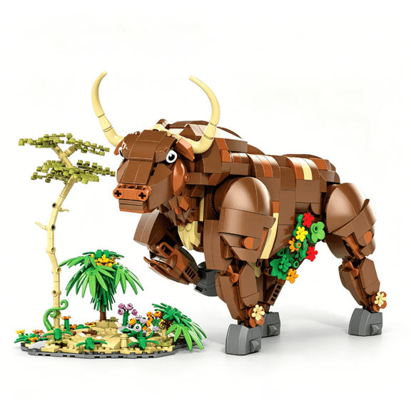 Honchoes Jungle Cattle Building Sets Animal Bull Model Compatible With Lego Educational Assembled Home Decor For Adult Teens 1210