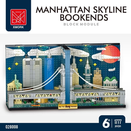 Honchoes Manhattan Skyline Bookend Building Set with LED Compatible with Lego Postcard City Street View Landmark Building Toys for Adult Teens 1777Pcs