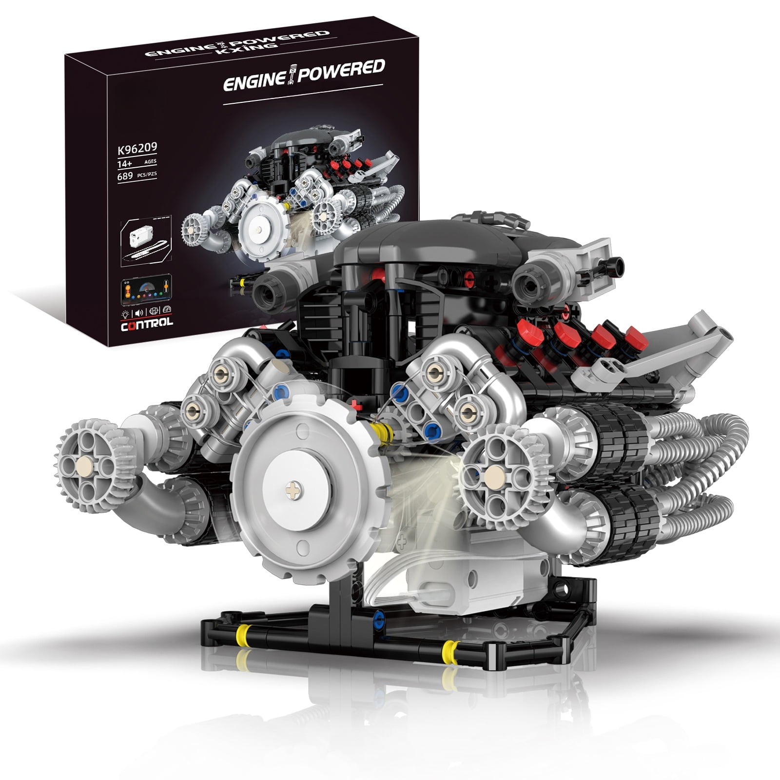 Honchoes Mechanical V8 Engine Model Building Blocks Set with Motor ...