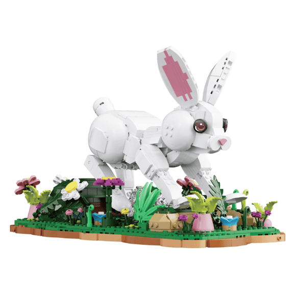 Honchoes Movable White Rabbit Building Sets Bionic Movable Joint Compatible With Lego Animal Habitat Scene Model For Adult Teens 1232