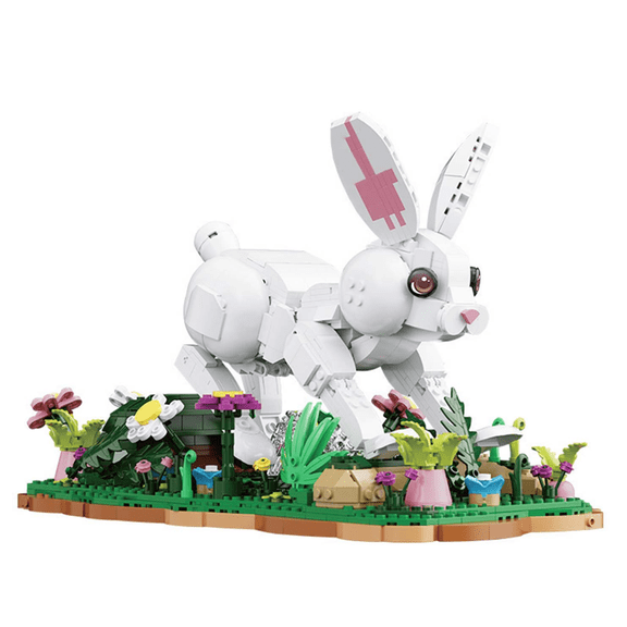 Honchoes Movable White Rabbit Building Sets Bionic Movable Joint Compatible With Lego Animal Habitat Scene Model For Adult Teens 1232