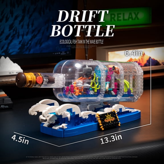 Honchoes Ocean Tank Drift Bottle Building Set Compatible with Lego Animal Decor for Adults 1168 Pcs