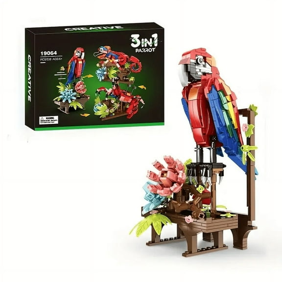 Honchoes Parrot Flower Building Set 3 in 1 Transforming Toy with Bird/Chameleon/Crab Compatible with Lego 538 Pcs