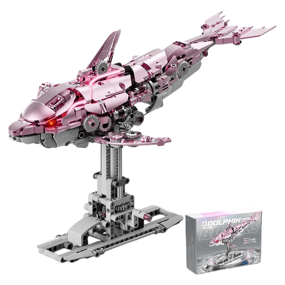 Honchoes Pink Mechanical Dolphin Building Set with LED Compatible with Lego Ocean Animal Decor for Adults Girls 888 Pcs