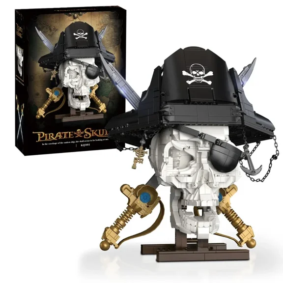Honchoes Pirate Skull Building Set with Removable Swords & Hat Compatible with Lego Pirate Decor Gift for Adults Boys 1167 Pcs