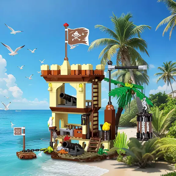Honchoes Pirate Support Station Building Set Compatible with Lego Pirate Architecture Toy Gift for Boys 364 Pcs