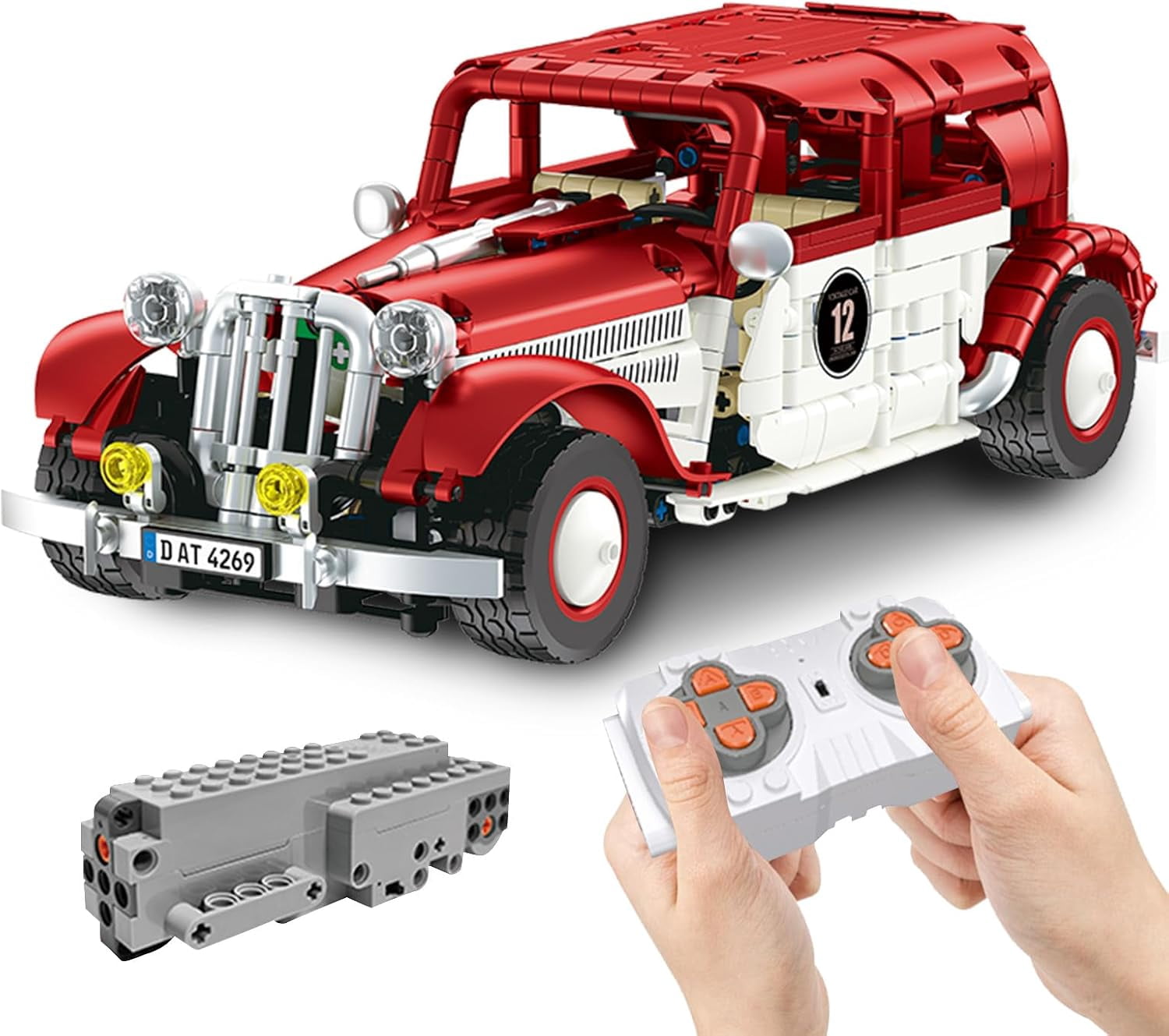 Honchoes Remote control Car Building Set Compatible with Lego Car Model Retro Red for Adults 916 Pcs